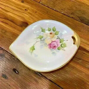 Imperial Austria Crown China Vintage Hand painted Flowers Leaf Shaped Dish